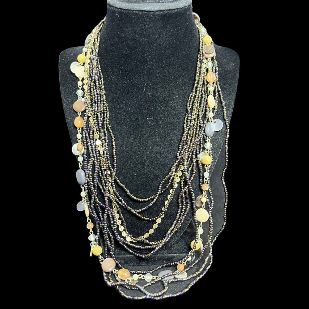 Coldwater Creek 12 Strand Gold Tone Black Seed Bead & Small Bead Necklace (2972)